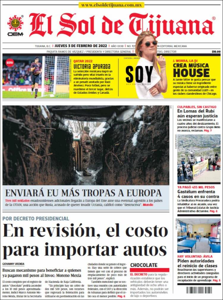 Portada de El Sol de Tijuana (M&eacute;xico)