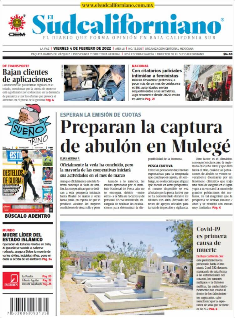 Portada de El Sudcaliforniano (M&eacute;xico)