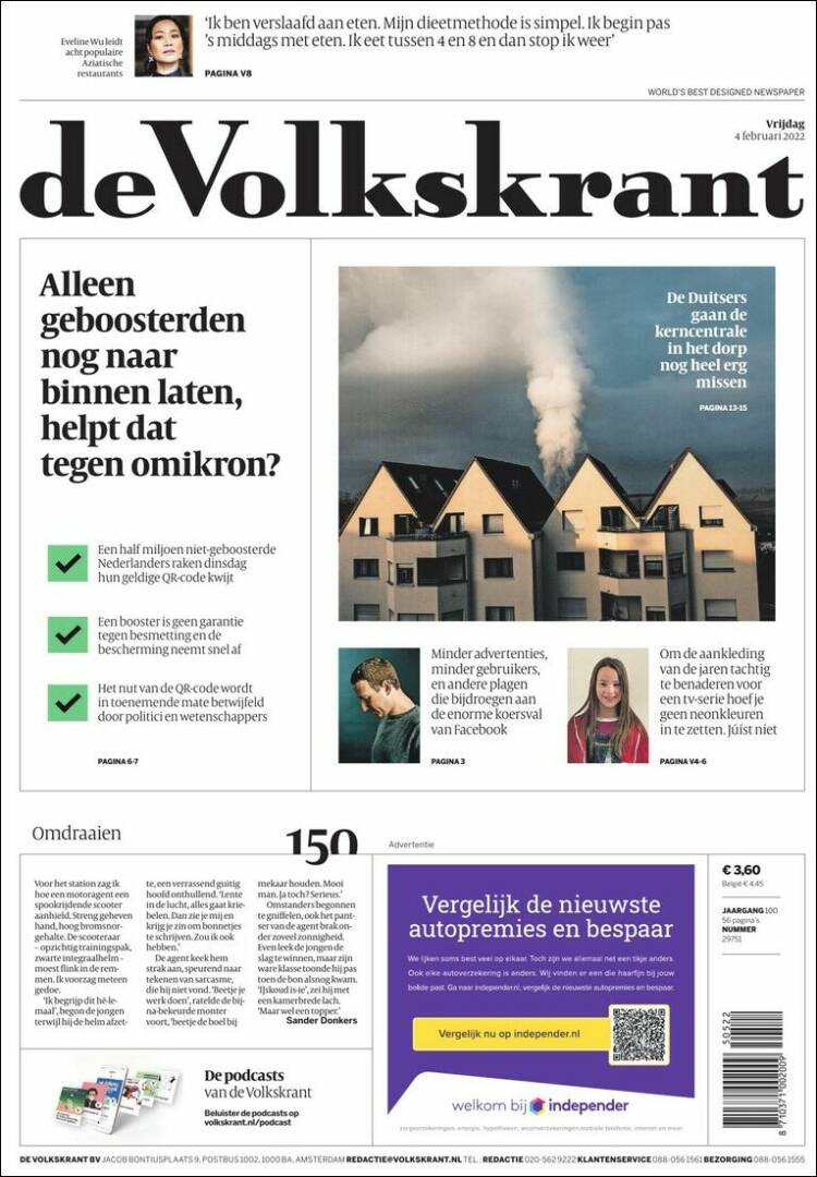 Portada de De Volkskrant (Pa&iacute;ses Bajos)