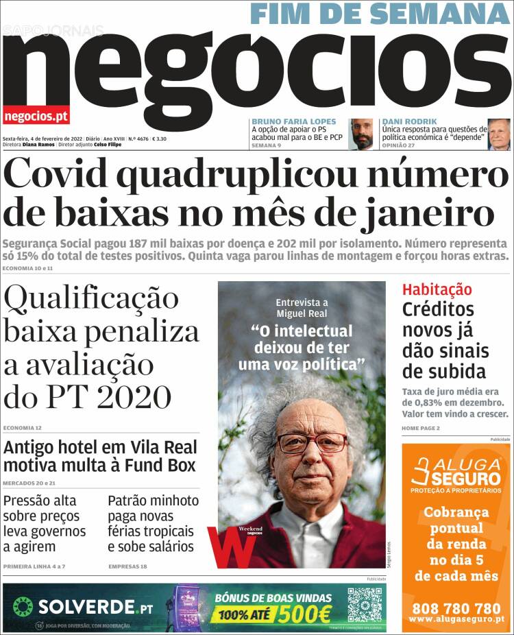Portada de Jornal de Negócios (Portugal)