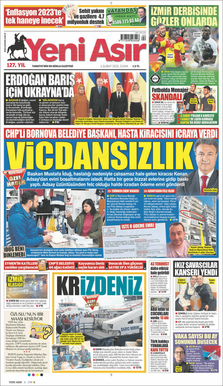 Portada de Yeni Asır (Turqu&iacute;a)