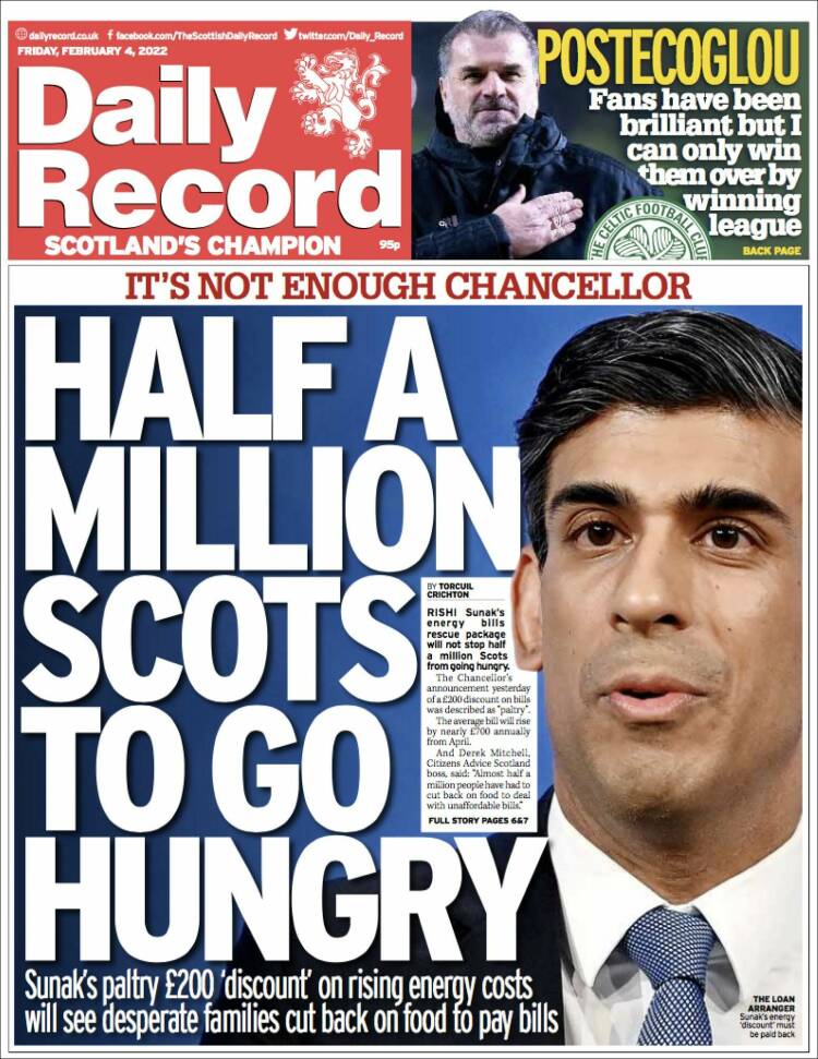 Portada de Daily Record (Reino Unido)