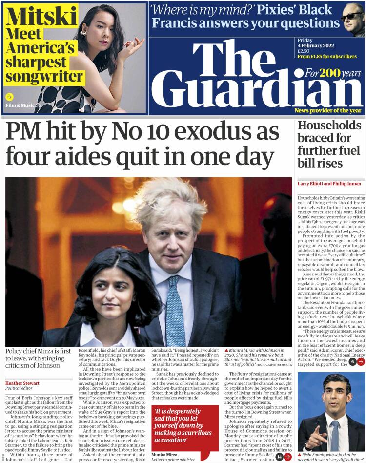 Portada de The Guardian (Reino Unido)
