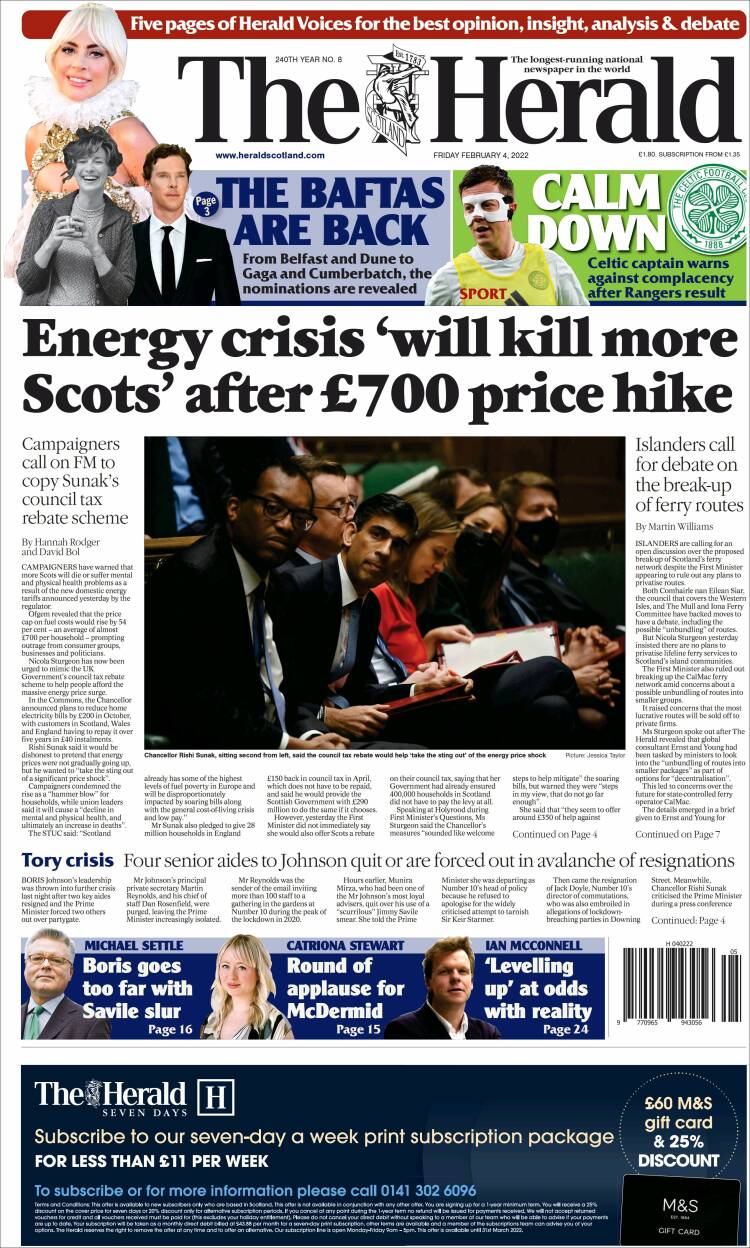 Portada de The Herald (Reino Unido)