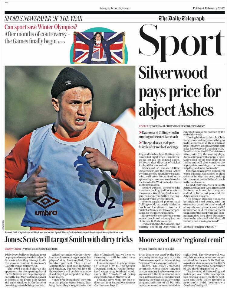 Portada de Telegraph Sport (Reino Unido)