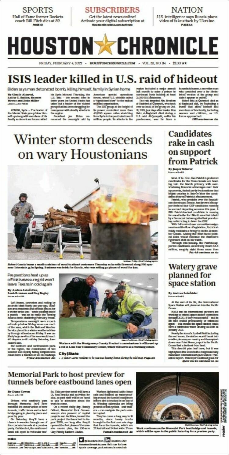 Portada de Houston Chronicle (USA)