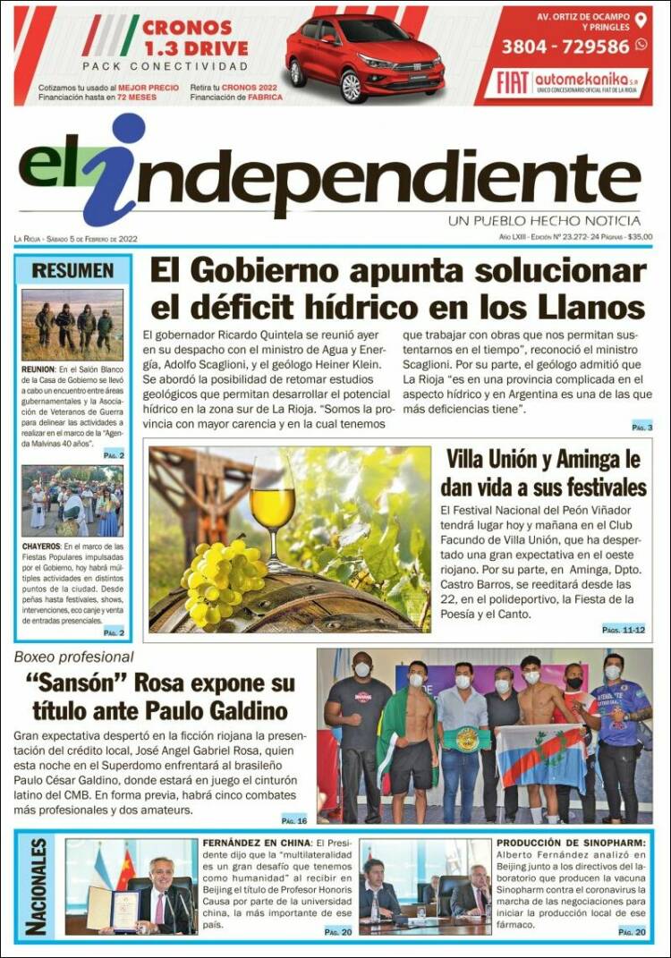 Portada de El Independiente (Argentina)