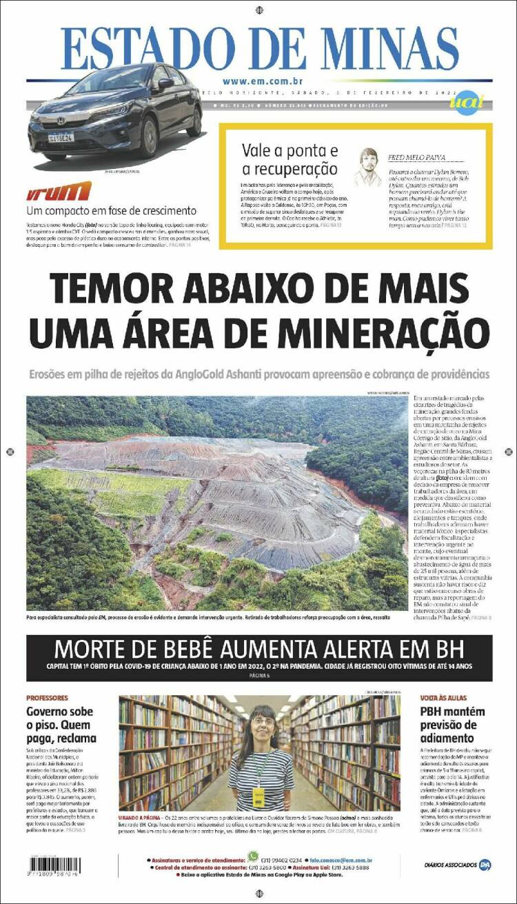 Portada de Jornal Estado de Minas (Brasil)