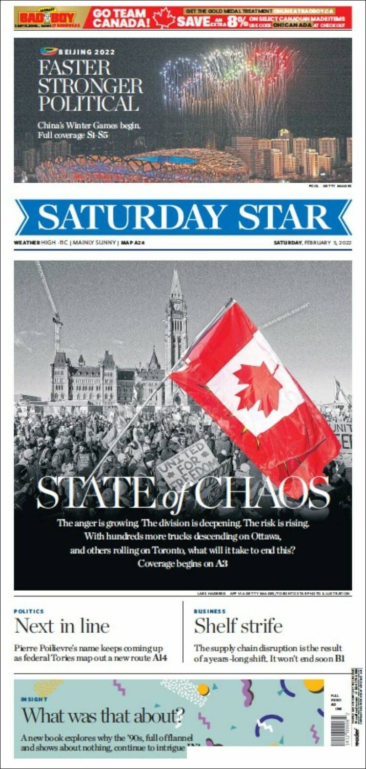 Portada de The Toronto Star (Canadá)