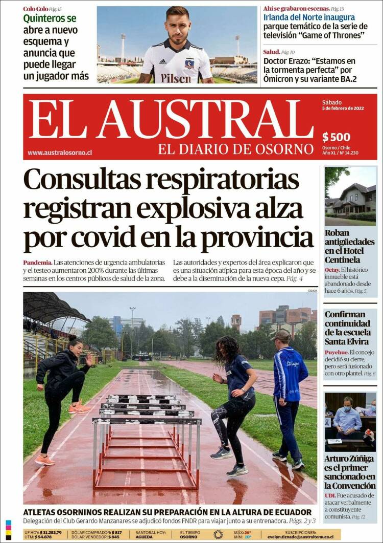 Portada de El Austral de Osorno (Chile)