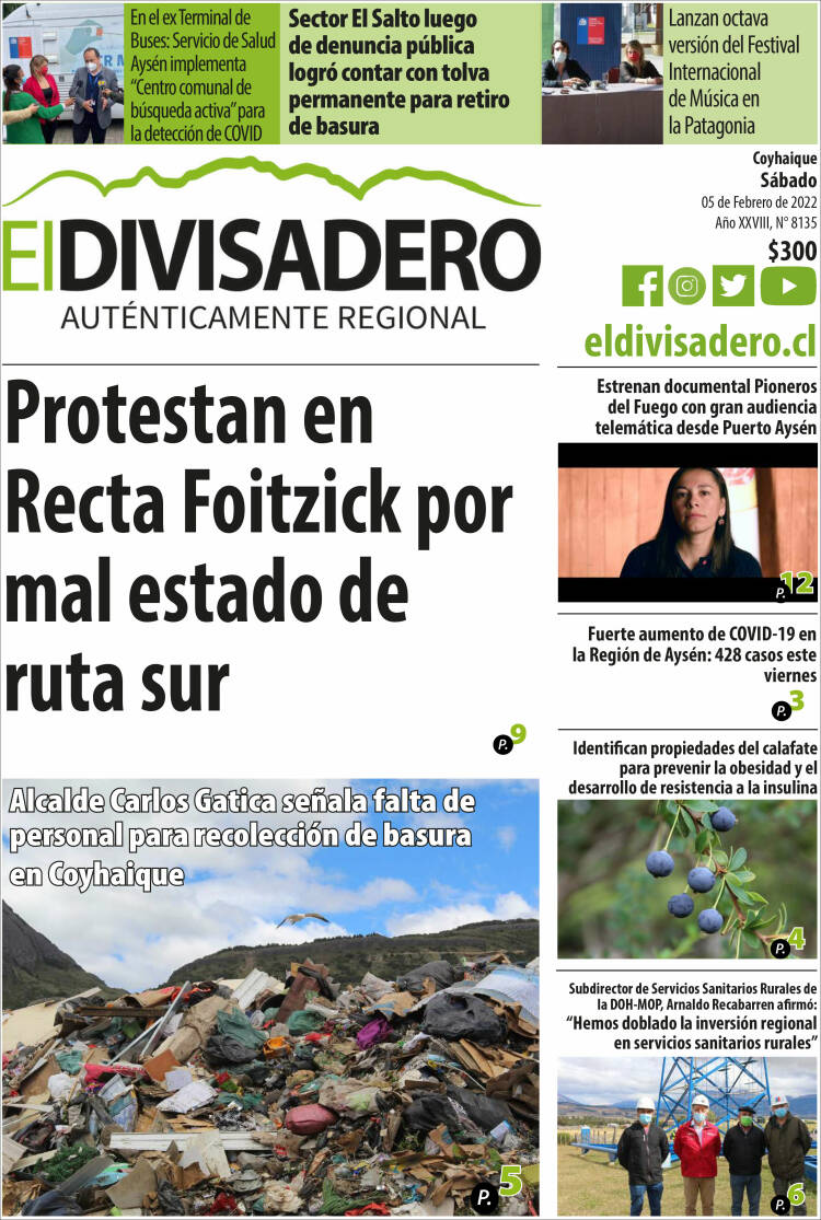 Portada de Diario El Divisadero (Chile)