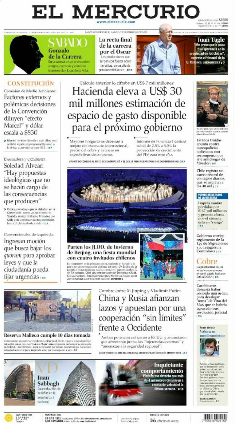 Portada de El Mercurio (Chile)