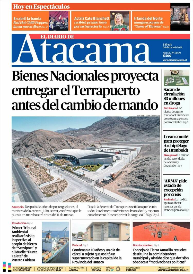 Portada de Diario de Atacama (Chile)