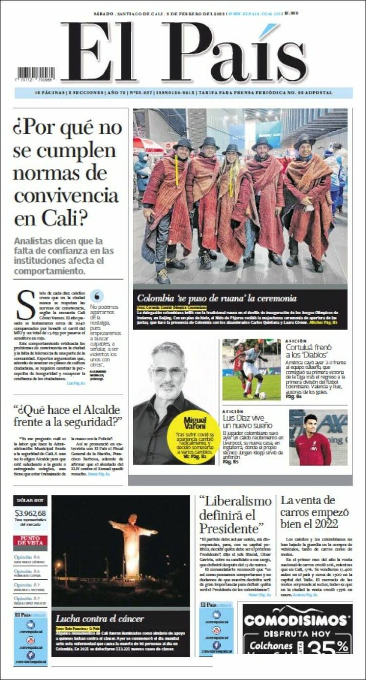 Portada de El País - Cali (Colombia)