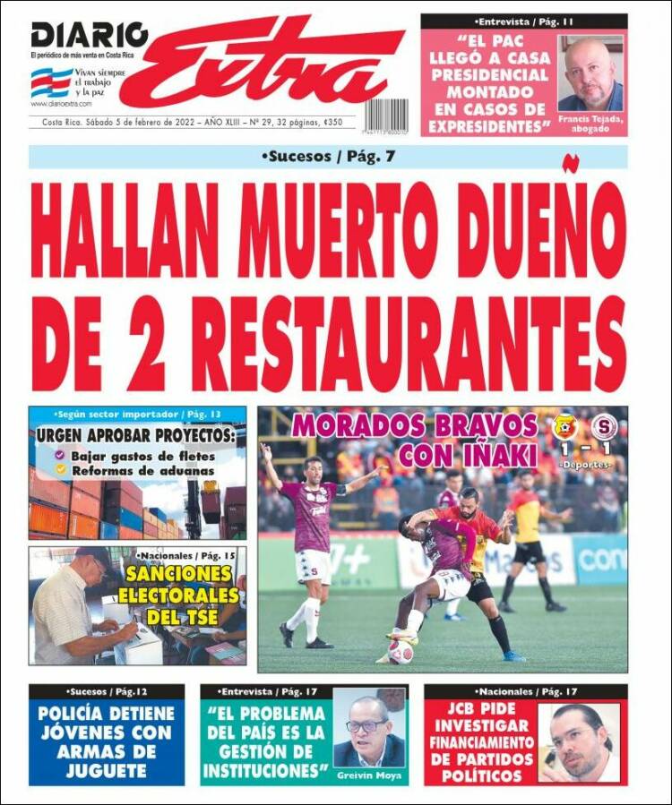 Portada de Diario Extra (Costa Rica)