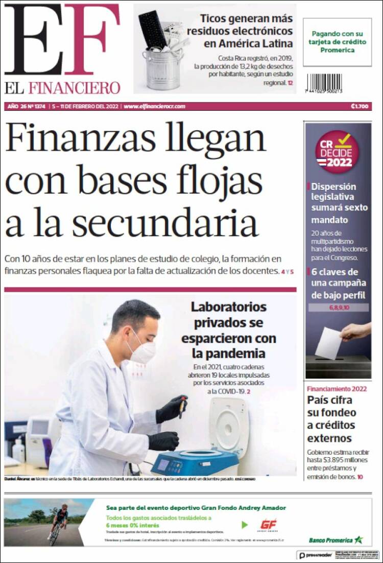 Portada de El Financiero (Costa Rica)