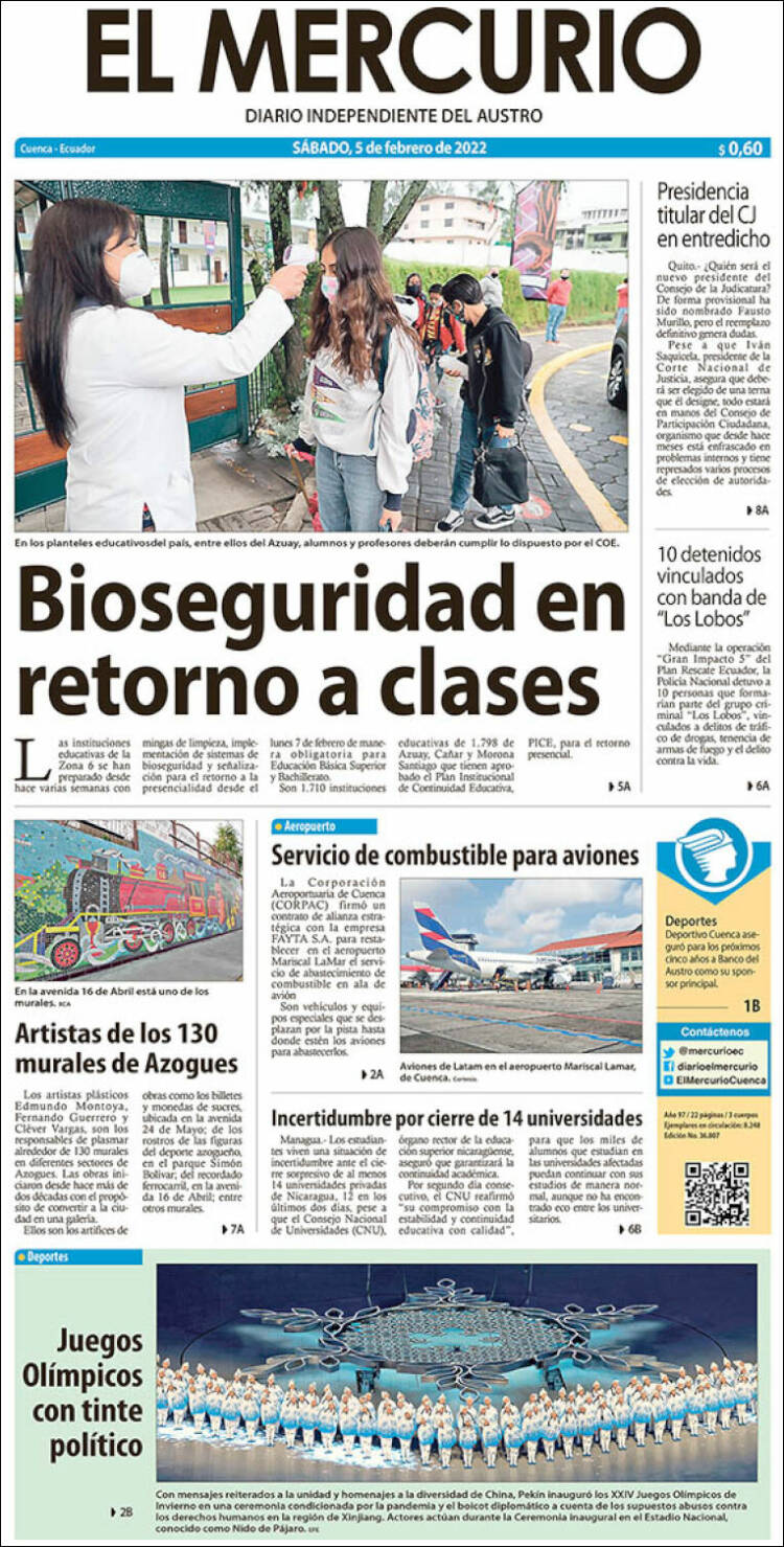 Portada de Diario El Mercurio (Ecuador)