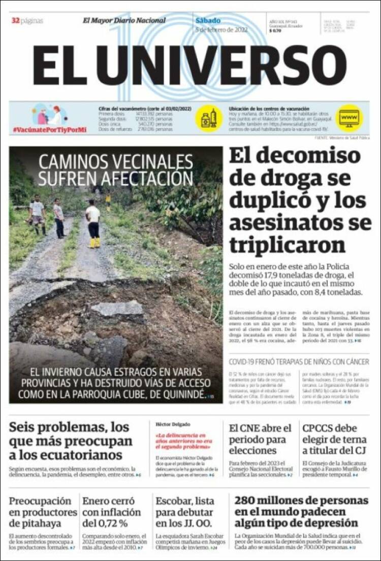 Portada de El Universo - Ecuador (Ecuador)