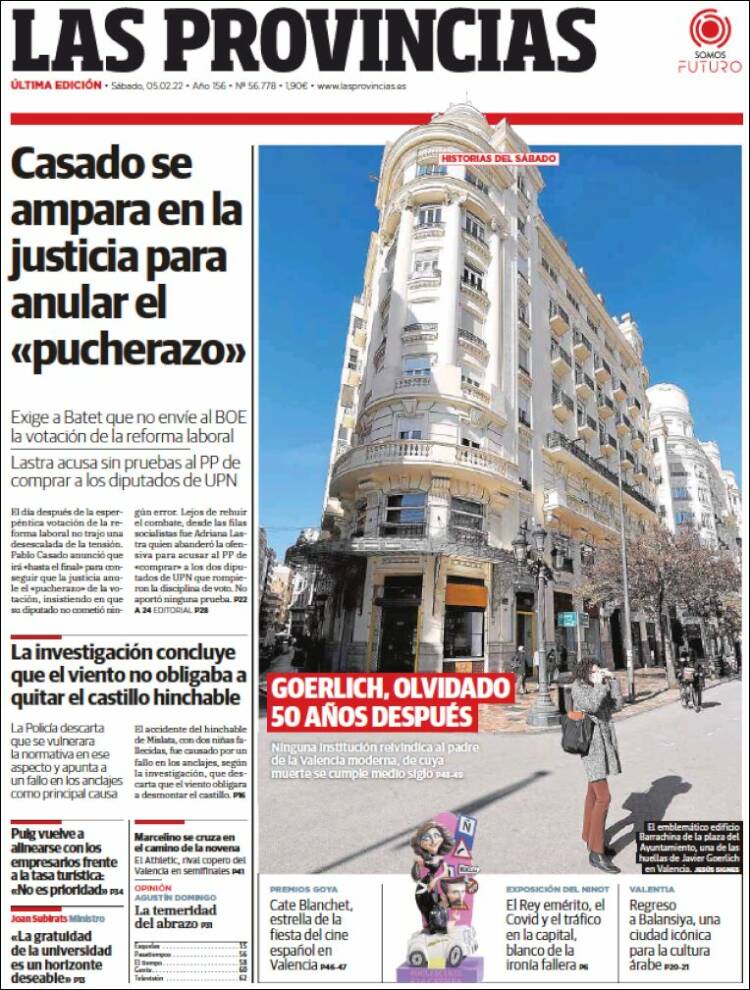 Portada de Las Provincias (Espa&ntilde;a)
