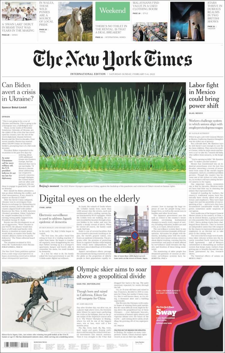 Portada de International New York Times (Europa)