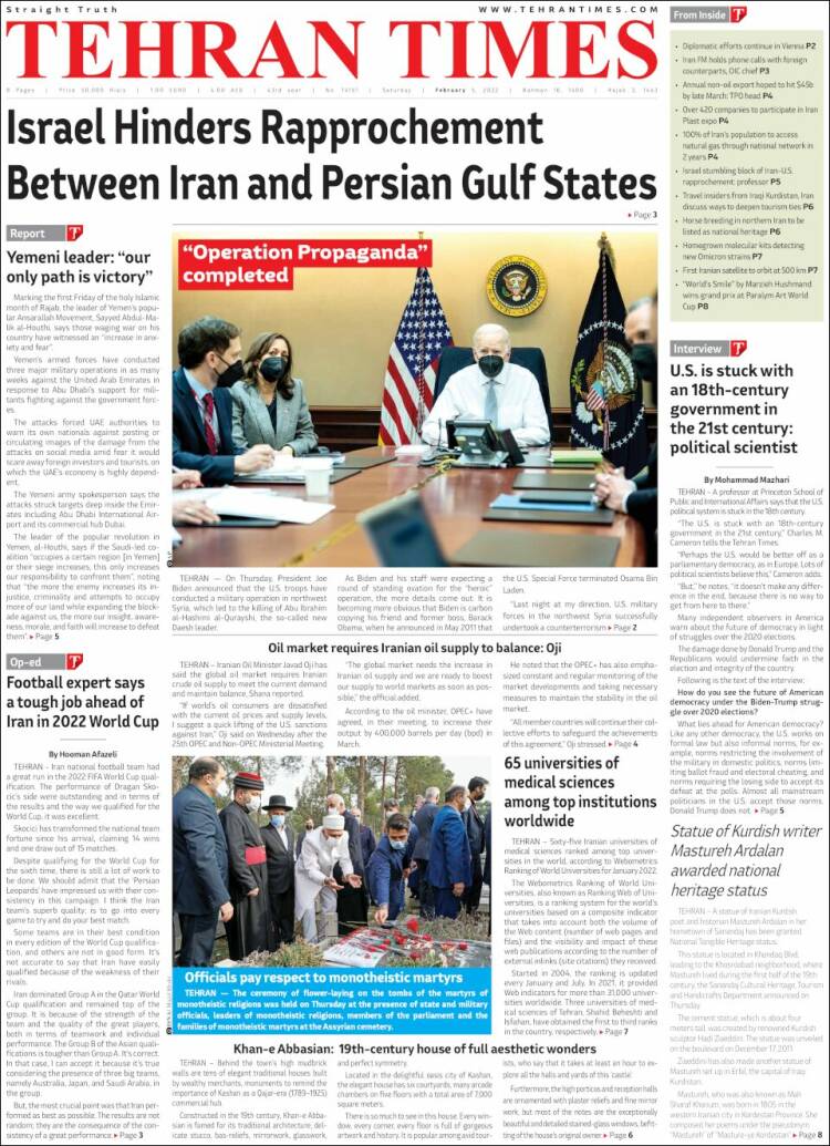 Portada de TehranTimes (Ir&aacute;n)