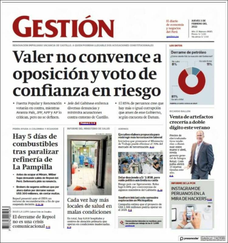 Portada de Diario Gestión (Per&uacute;)