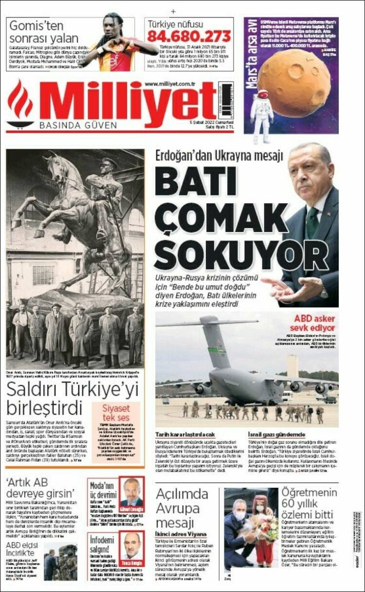 Portada de Milliyet (Turqu&iacute;a)