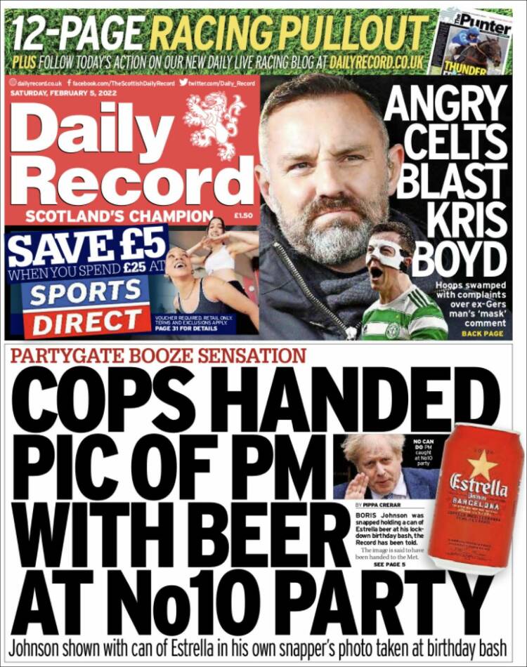 Portada de Daily Record (Reino Unido)