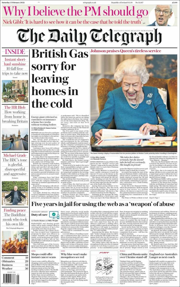 Portada de Daily Telegraph (Reino Unido)