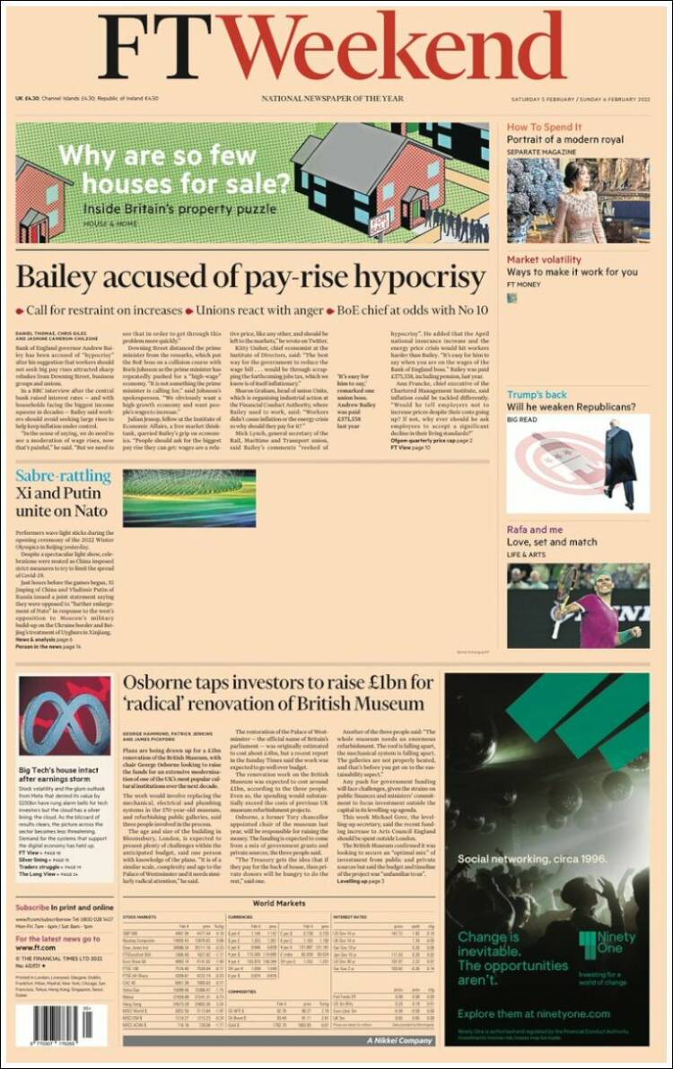 Portada de Financial Times (Reino Unido)