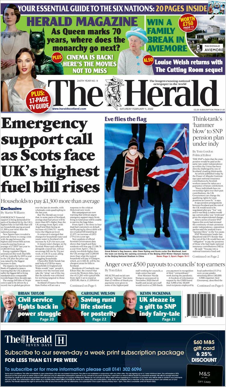 Portada de The Herald (Reino Unido)