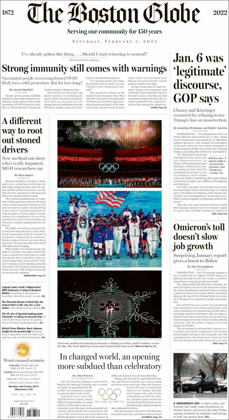 Portada de Boston Globe (USA)