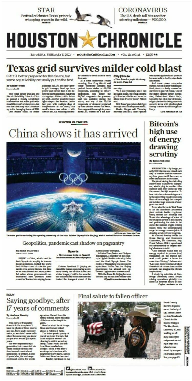 Portada de Houston Chronicle (USA)