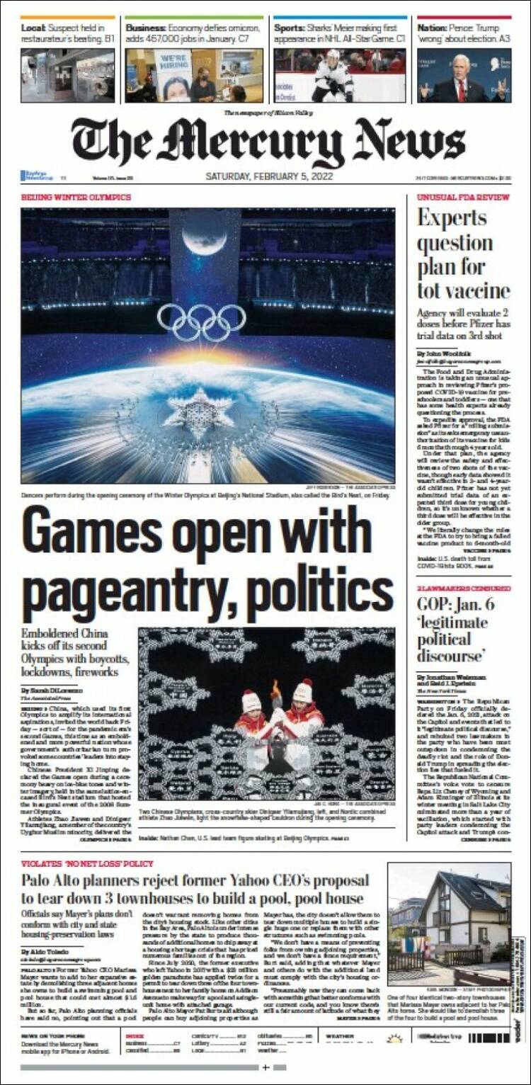 Portada de San Jose Mercury News (USA)