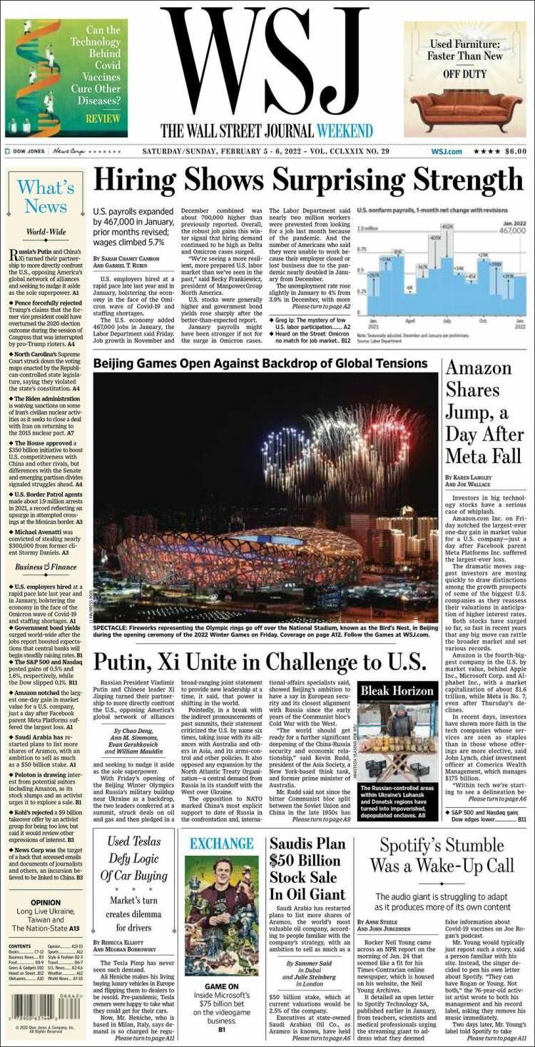 Portada de Wall Street Journal (USA)