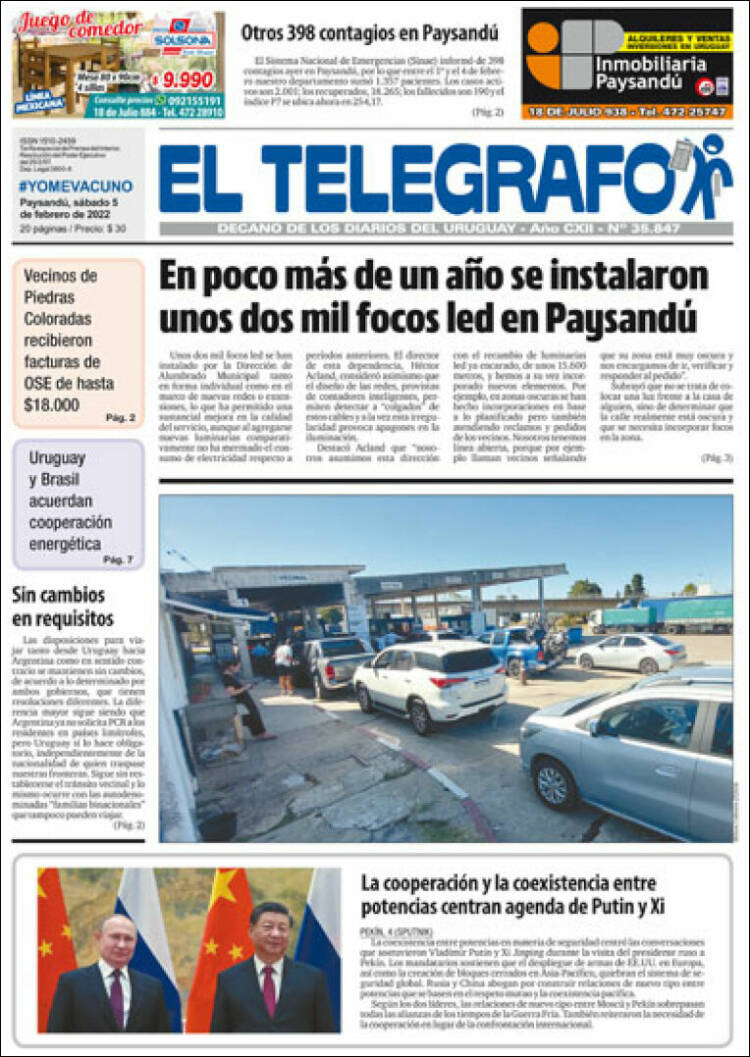 Portada de El Telégrafo (Uruguay)