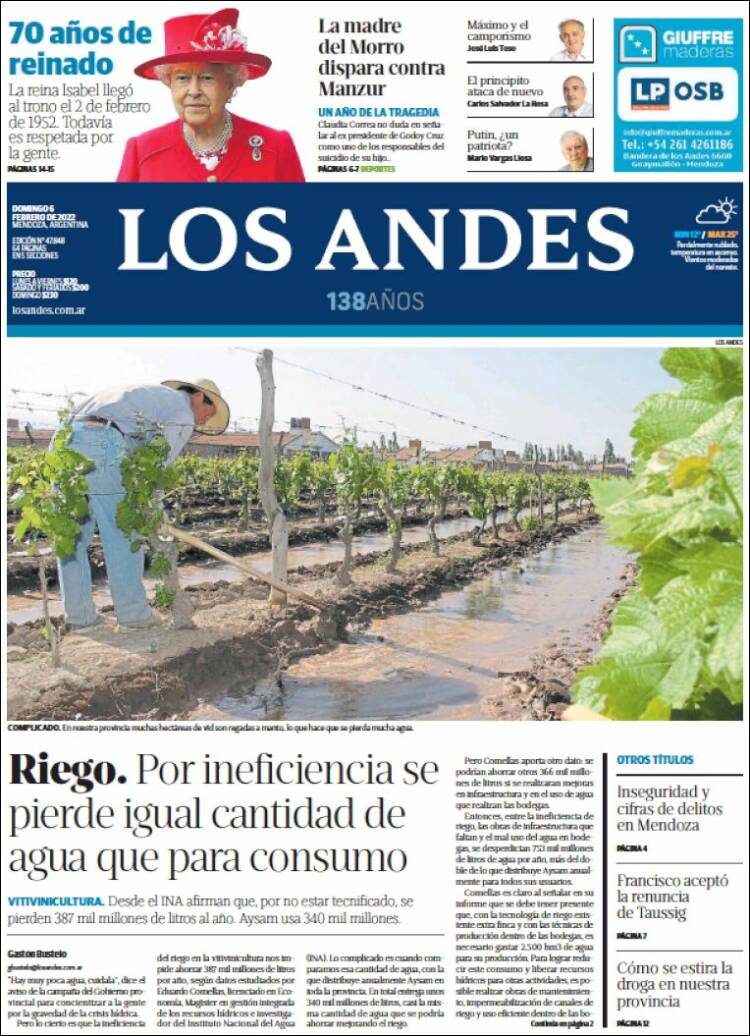 Portada de Los Andes - Mendoza (Argentina)