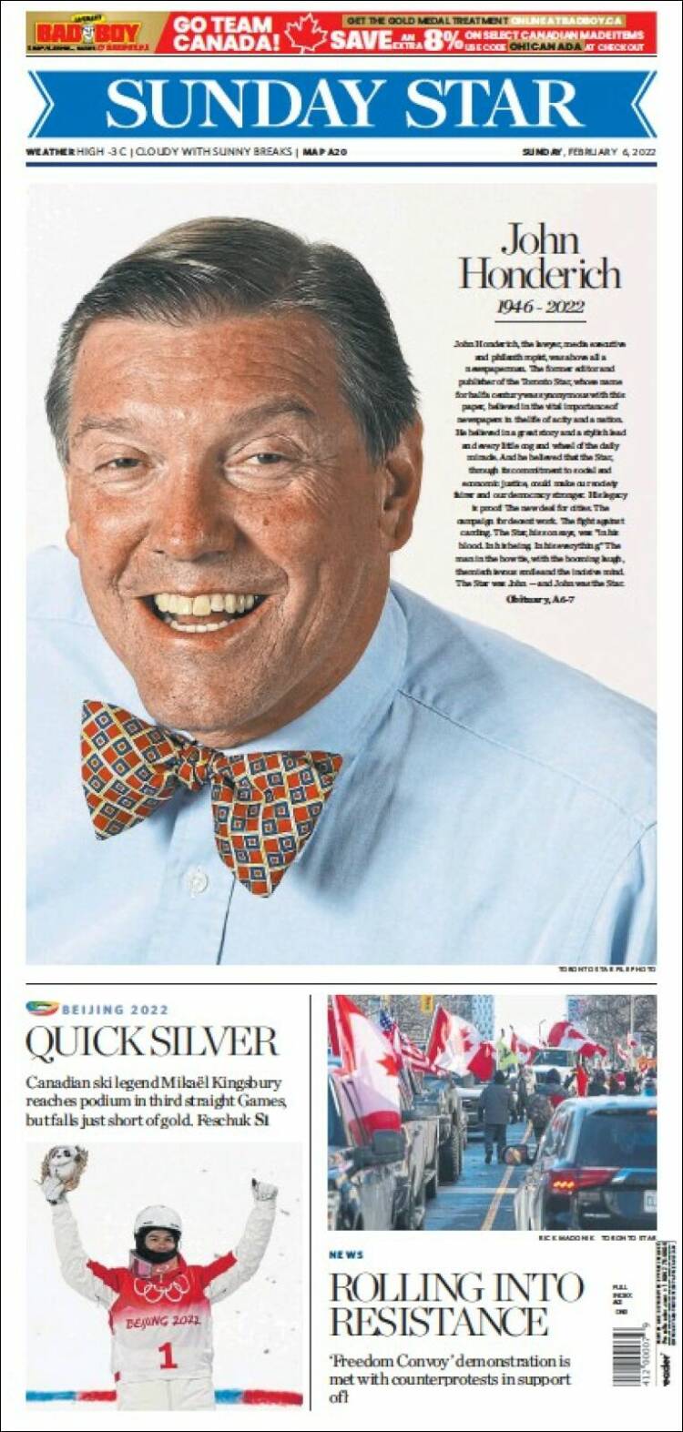 Portada de The Toronto Star (Canadá)