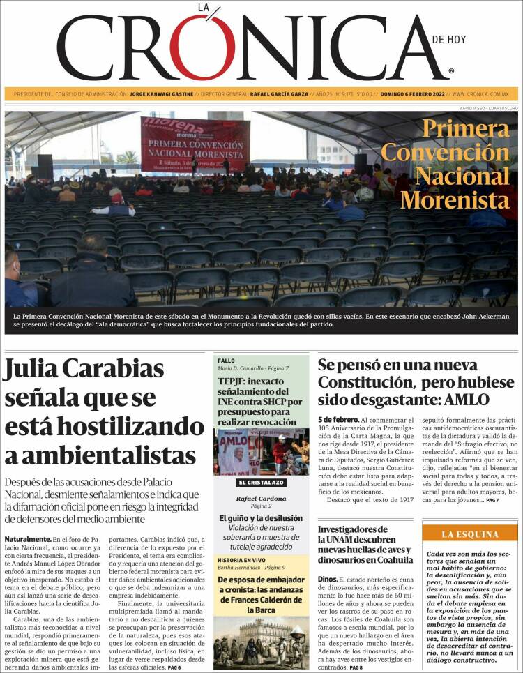 Portada de La Crónica de Hoy (México)