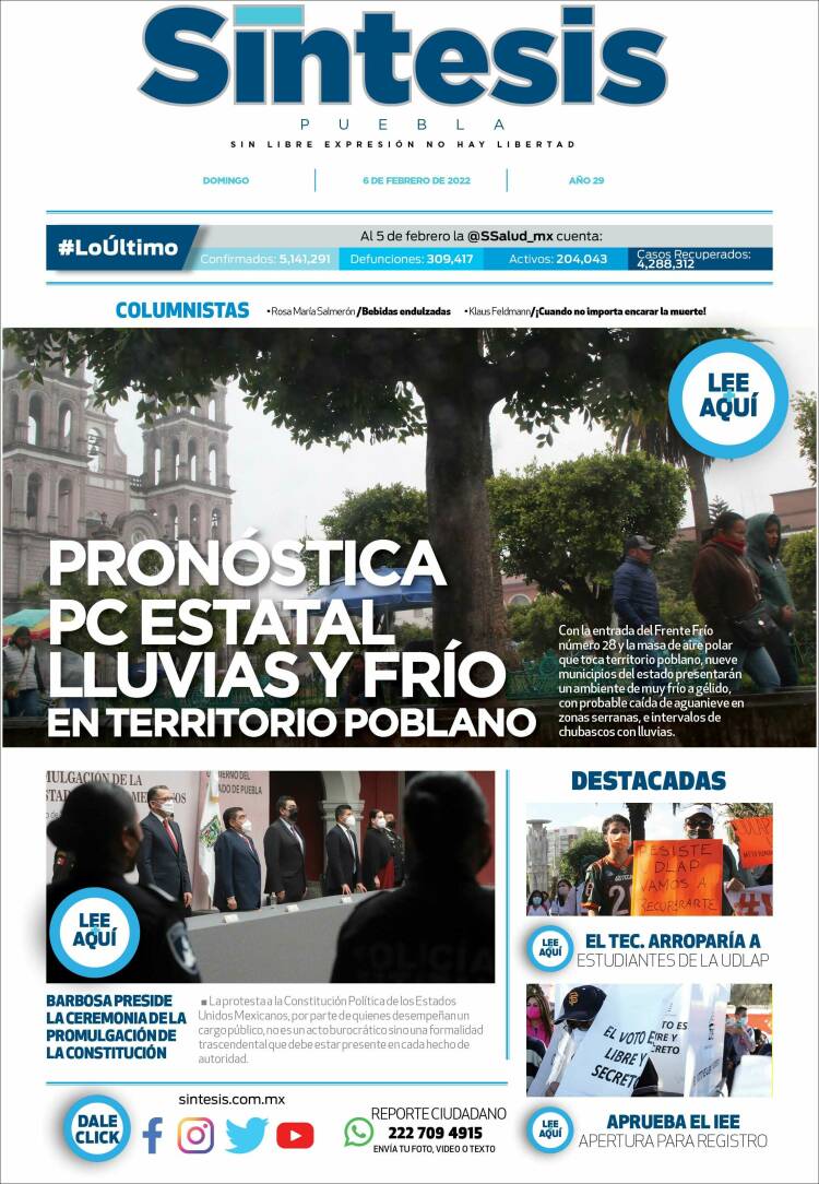 Portada de Síntesis - Puebla (México)