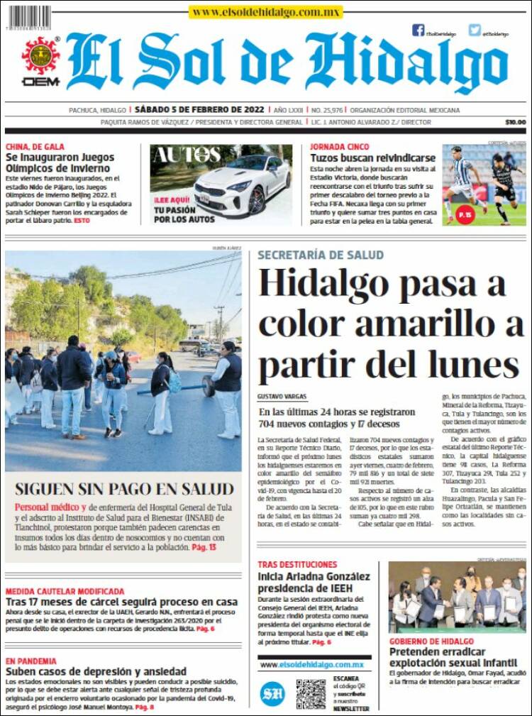 Portada de El Sol de Hidalgo (México)