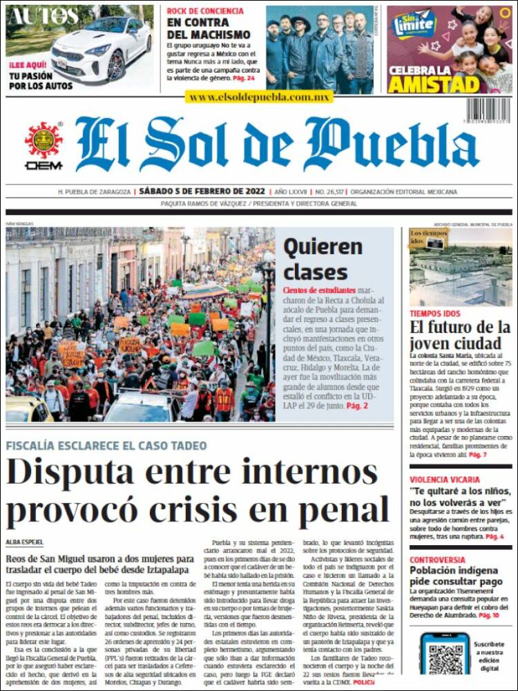 Portada de El Sol de Puebla (México)