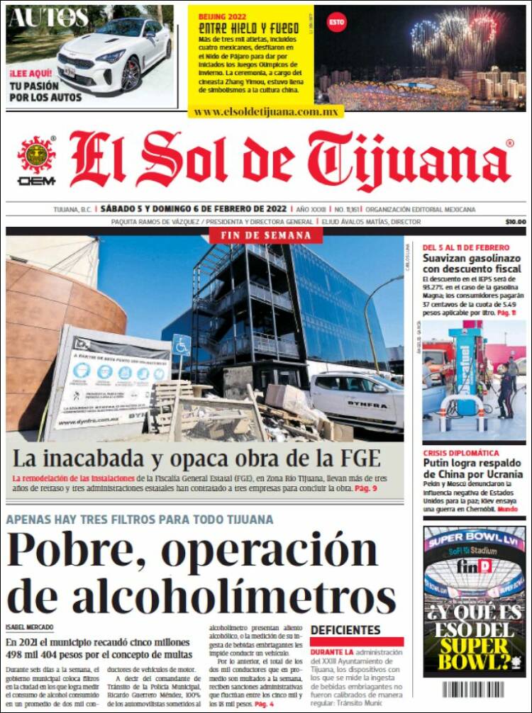Portada de El Sol de Tijuana (México)