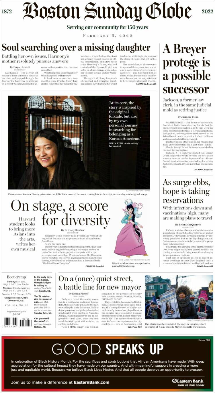 Portada de Boston Globe (USA)
