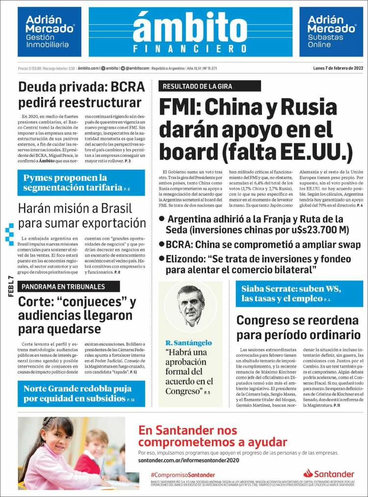 Portada de Diario Ambito Financiero (Argentina)