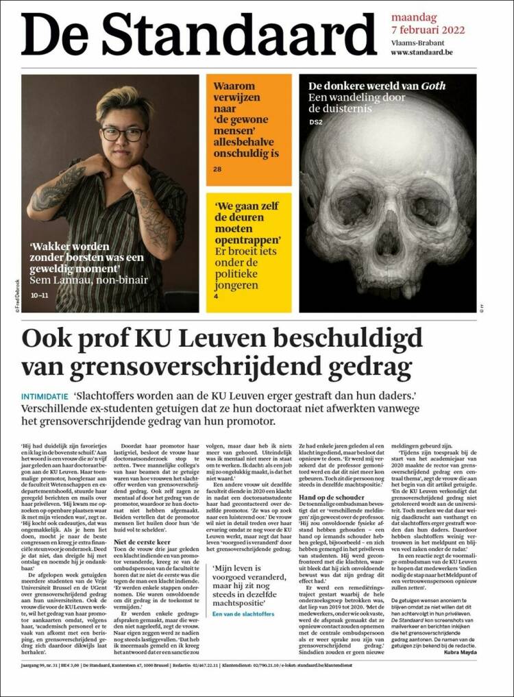 Portada de De Standaard (B&eacute;lgica)