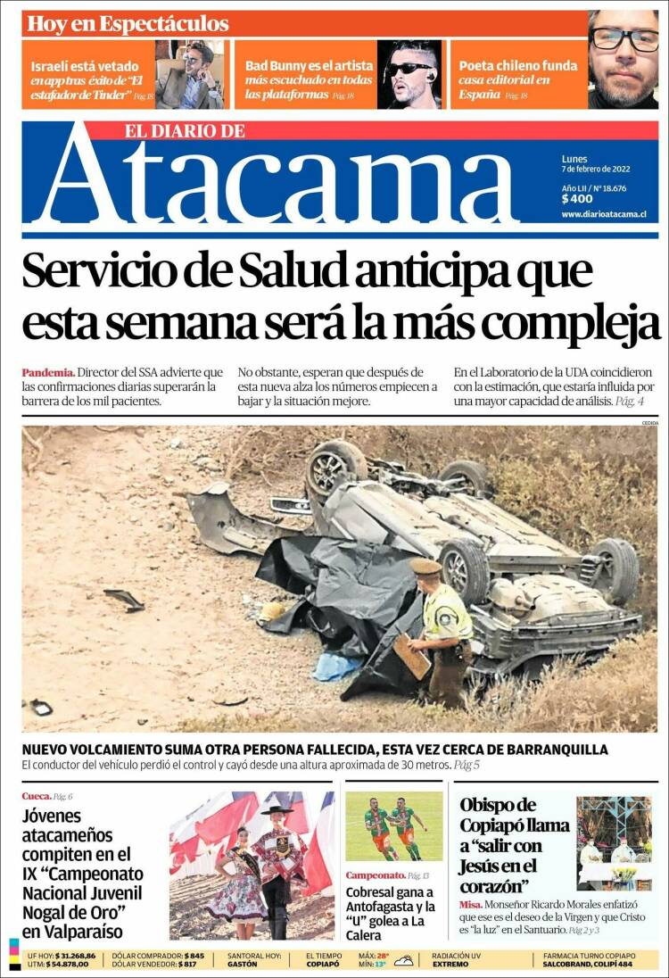 Portada de Diario de Atacama (Chile)