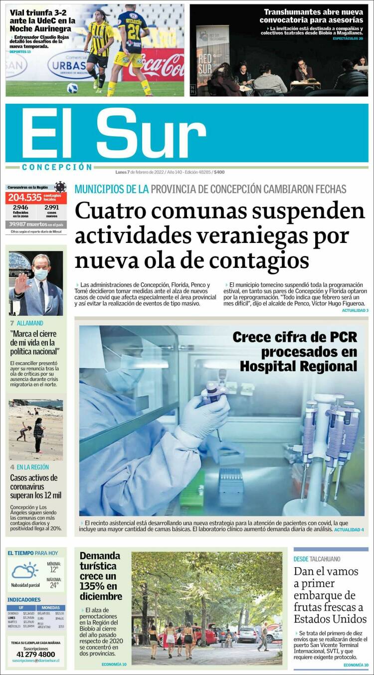 Portada de El Sur (Chile)