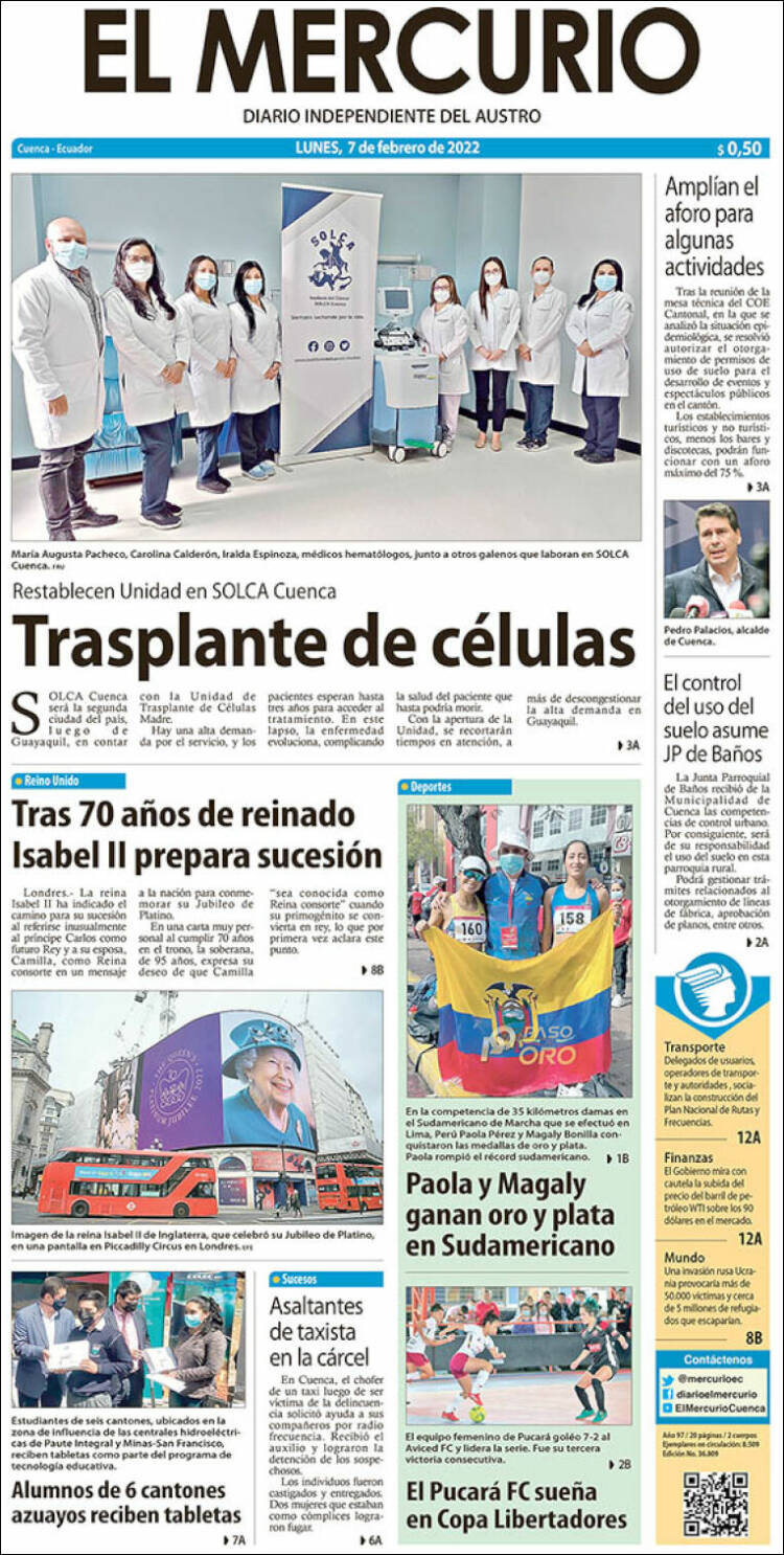 Portada de Diario El Mercurio (Ecuador)