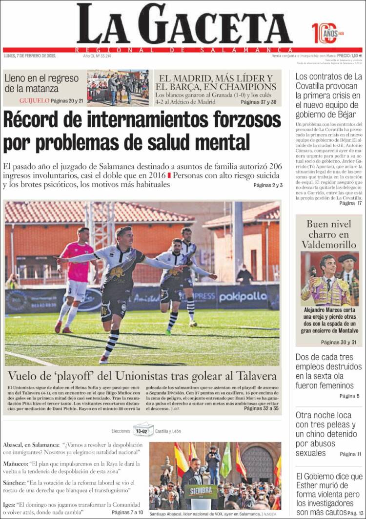 Portada de La Gaceta de Salamanca (Espa&ntilde;a)